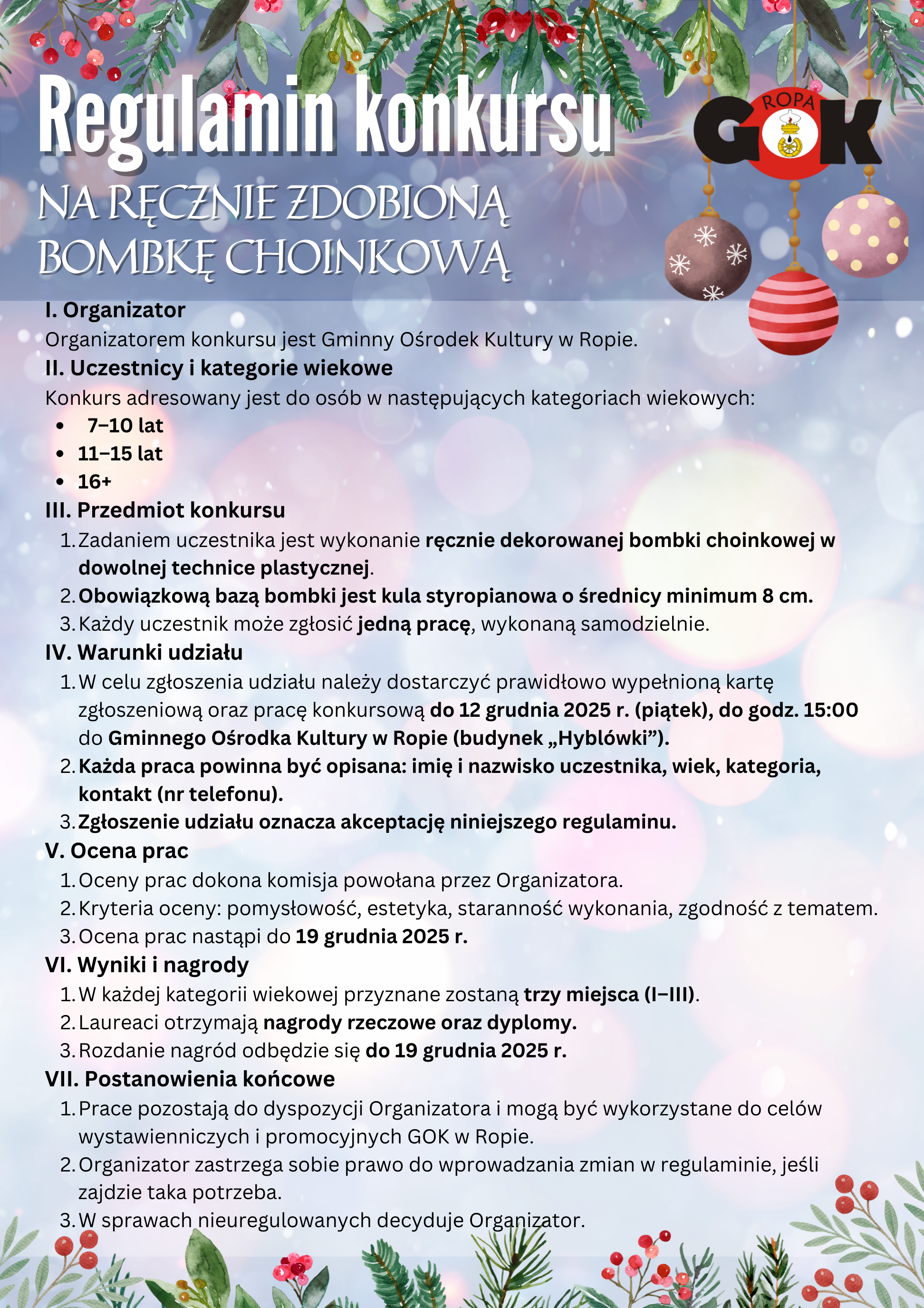 Konkurs na najpiękniejszą ręcznie wykonaną bombkę choinkową!